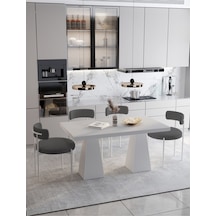 Avvio Lucina Lake Mdf Ayak Teddy Sandalye 80x140 Yemek Masası Mutfak Masası 4 Kişilik Masa Sandalye Takım Beyaz
