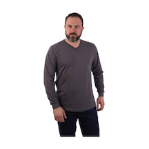 Eser - V Yaka Uzun Kol Penye İş Tişörtü - Cepli - Koyu Gri