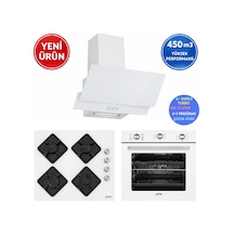 Alveus AFM Serisi Wh1 Turbo 6 Prog. Beyaz Cam 3'Lü Ankastre Set Fırın + Ocak + Davlumbaz