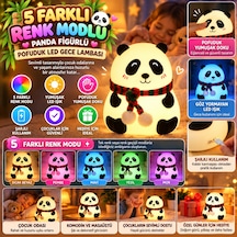 5 Farklı Renk Modlu Panda Figürlü Pofuduk Led Gece Lambası Yumuşak Dokulu Çocuk Odası Ve Dekoratif Şarjlı Ort -