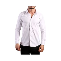 Dicotto Beyaz Ekstra Dar Kesim Likralı Düğmeli Slim Fit Erkek Gömlek - 195-1 001