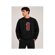 Herkesemoda Level Up Desen Baskılı Bisiklet Yaka Şardonlu 2 İplik Sweatshirt Siyah