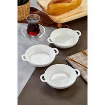 3 Lü Porselen Kulplu Yuvarlak Sunum Ve Meze Kasesi Seti 15x12x3,5 Cm Şık Servis Beyaz - 757313803 Beyaz