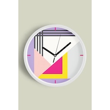 Soyut - Geometrik Temalı Modern Duvar Saati - 30cm - Önü Camlı Beyaz Kasa - Sessiz Mekanizma-jh0397 Beyaz