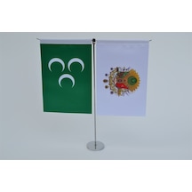 Osmanlı Bayrağı ve Tuğrası İkili Masa Bayrak Takımı Dikey