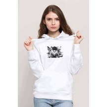 Anime Death Note Lawlıet Baskılı Beyaz Kadın Kapşonlu Sweatshirt