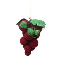 Yılbaşı Ağaç Süsü Salkım Üzüm Figürlü Keçe Asılabilir Dekoratif Süs Bordo 16 Cm