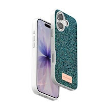 Apple iPhone Uyumlu  17 Bright Simli Kapak Koyu Yeşil