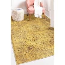 Blues Vintage Desenli Dokuma Taban Dekoratif Sarı Halı (Al 24)