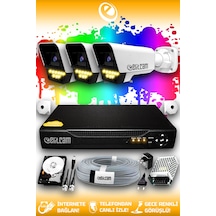 Elitcam 3 Kameralı Süper 3 Dış Kamera Set 2 TB 5 MP 2K Net Renkli Gece Görüşlü Güvenlik Kamerası Sistemi