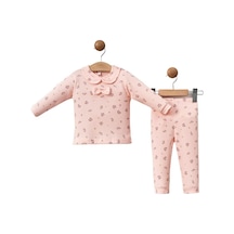 Mdrandy Çiçek Baskılı Fiyonklu Bebek Takım Pembe