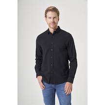İmza Siyah Biritli Yaka Uzun Kol Cepsiz Slim Fit Pamuklu Gömlek 1004260207