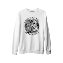 Motorcycle Life On Wheels Beyaz Erkek Kalın Sweatshirt 001