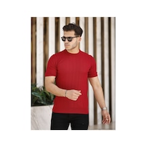 Cool Tarz Kırmızı Erkek Yuvarlak Yaka Örme T-shirt Kırmızı Kırmızı