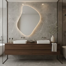 40x51 Cm Asimetrik Led Banyo Aynası Dokunmatik, Dim Edilebilir, 3000k Günışığı Modern Duvar Aynası Sarı