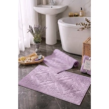 Buççin Online Mağaza 2'li Jakarlı Banyo Ayak Havlusu Seti - Yüksek Emicili Premium Mürdüm Banyo Paspası %100 Pamuk Mor Çok Renkli