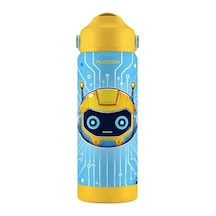 Puccon 540 Ml Robot Baskılı Sarı Erkek Çocuk Pipetli Çelik Termos Matara/suluk - 60066