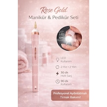 Rose Gold Manikür & Pedikür Seti, Şarjlı Tırnak Bakım Aleti, 5 Farklı Uç Başlıklı, Led Işıklı