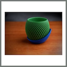 Bezos 3d Baskı Küre Saksı - Kafes Dokulu İki Parçalı Dekoratif Saksı - Yeşil-mavi Mmbz Standart 42205352