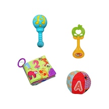 Hışırtılı Dişlikli İlk Kitabım + Eğlenceli Çıngıraklı Emekleme Arkadaşı Top + Marakas Çıngırak + Mey