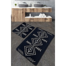 Lau Siyah Banyo Halısı Djt 2 Li Set Banyo Halısı Paspas Yıkanabilir Kaymaz Çok Renkli