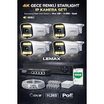 4 Kameralı 4k 1440p Full Hd Sesli Poe Ip Kamera Sistemi Gece Renkli Ultra Hd Güvenlik Seti