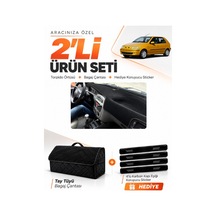 Fıat Palio 1999-2005 Uyumlu Torpido Örtüsü + Tay Tüyü Bagaj Çantası + Sticker Seti - Siyah
