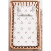 Pamuk Lastikli Bebek Çarşafı + Yastık Kılıfı Park Yatak 60x120 70x110 70x120 Uyumlu Pembe Atlı Karınca
