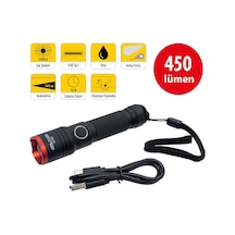 Ceta Form R.p5r Usb Şarjlı El Feneri Focus Özellikli 450 Lümen Siyah