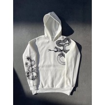 Assema Erkek Üç İplik Pamuklu Kapüşonlu Baskılı Sweatshirt - Beyaz Çok Renkli