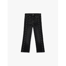 Koton Pamuklu İnci Detaylı Yıpratmalı Straight Fit Denim Pantolon Siyah 6wkg40047ad Siyah