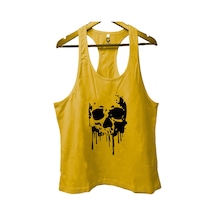 Top Glory Bones Sarı Gym Fitness Tank Top Sporcu Atleti