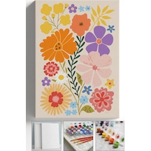 Sayılarla Boyama Seti Numaralı Tuval Fırça Boya Askı Aparatı Dahil Set 40x50 Cm - Bohem Çiçekler