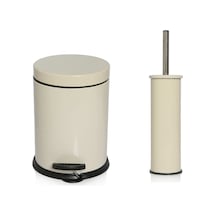 Metal 3 Litre Pedallı Çöp Kovası Ve Wc Fırçası Set Krem