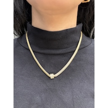 45 Cm Taş Motif Balıksırtı Zincir - 14 Ayar Altın Kaplama