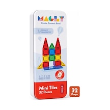 Magly Mini Tiles Manyetik Yapı Blokları Çocuklar İçin Metal Kutulu 32 Parça Mini Manyetik Seyahat Boy Oyun Seti