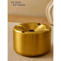 Gold Kapaklı Kokusuz Paslanmaz Metal Küllük Modern Ve Şık Tasarım Açık Ahşap