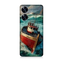 Realme C55 Uyumlu Fırtınada Kırmızı Gemi Desenli Silikon Kılıf Çok Renkli