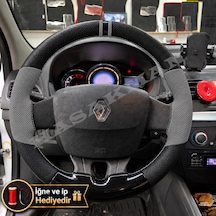 Renault Scenic 3 Dikme Direksiyon Kılıfı Delikli Deri Parlak Siyah Gri Detay Çift Yüzük Ve Dikiş 2009-2016