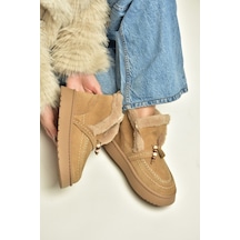 Fox Shoes Z357183561 Vizon Hakiki Deri Süet Kürklü Kadın Bot
