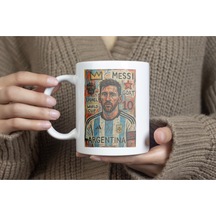 Messi Futbol Devi Kupa Bardak Goat Tasarım, Modern Çizimlerle Koleksiyon Parçası Kupa Beyaz