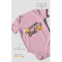 Morivokids Dedesinin Balı Kısa Kollu Bebek Body %100 Pamuk Koyu Pembe