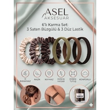 6 Lı Karma Set Saten Büzgülü Ve Düz Saç Lastiği Toka Farklı Renk Seçenekli Çok Renkli