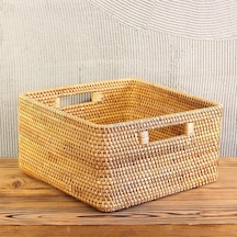 Solid 34x32x17 Rattan Büyük Boy Saklama Kutusu Bej