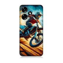 İnfinix Hot 30 Uyumlu Alevler Arasında Motosiklet Sıçrayışı Desenli Silikon Kılıf Çok Renkli