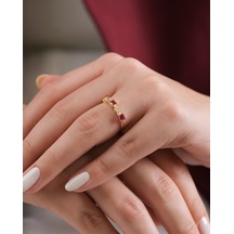 Debora Jewelry 14 Ayar Altın Örüntü Model Pembe Ve Beyaz Taşlı Yüzük