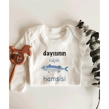 İmaj Tuğbababy Dayısının Küçük Hamsisi Uzun Kol Çıtçıtlı Organik Bebek Body Beyaz