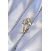 Gold Renk Zirkon Taşlı Kalp Model Pirinç Charm Kadın Yüzük - Tj-byk2741 Açık Pembe