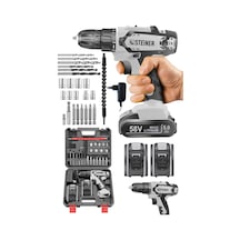 Steiner Kupfer Darbeli 58 V 5 Ah Çift Akülü Vidalama Matkap Gri + 24 Parça Set