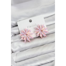 Lotus Model Pembe Renk Kristal Taşlı Kadın Küpe Çok Renkli